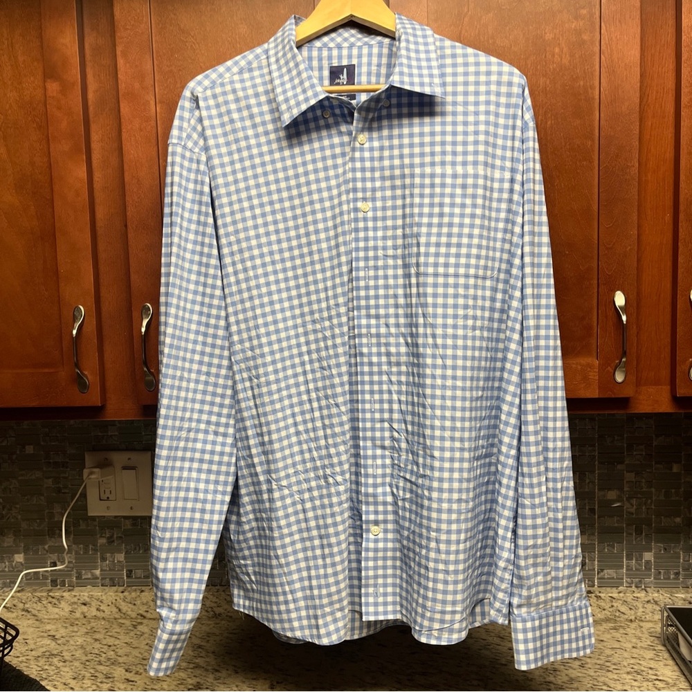 johnnie-O Lure PREP-Formance Button Up Shirt Wake Blue Plaid Men's Size 2XL